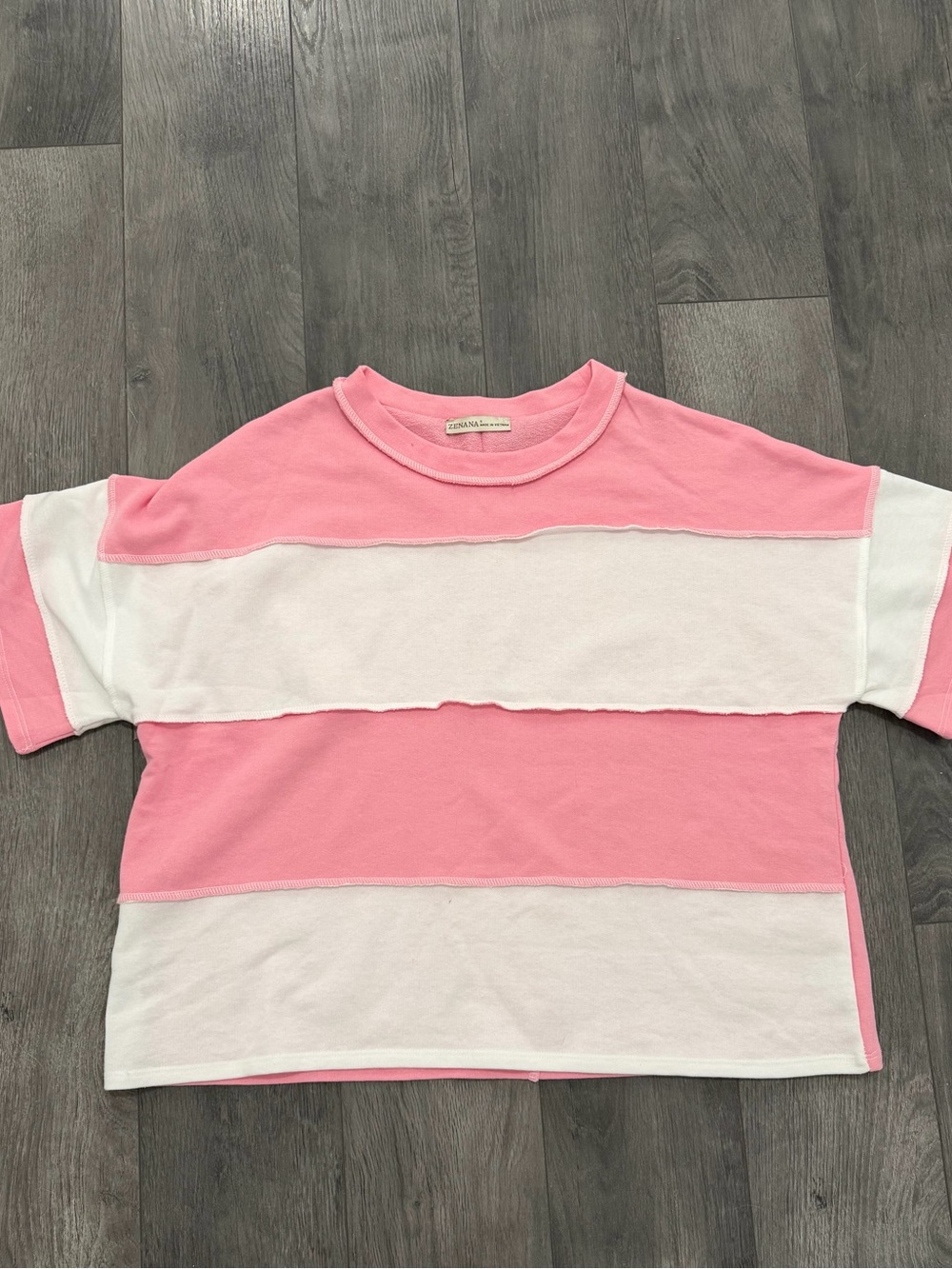 Zenana Outfitters Pink and White Striped Boxy Tee